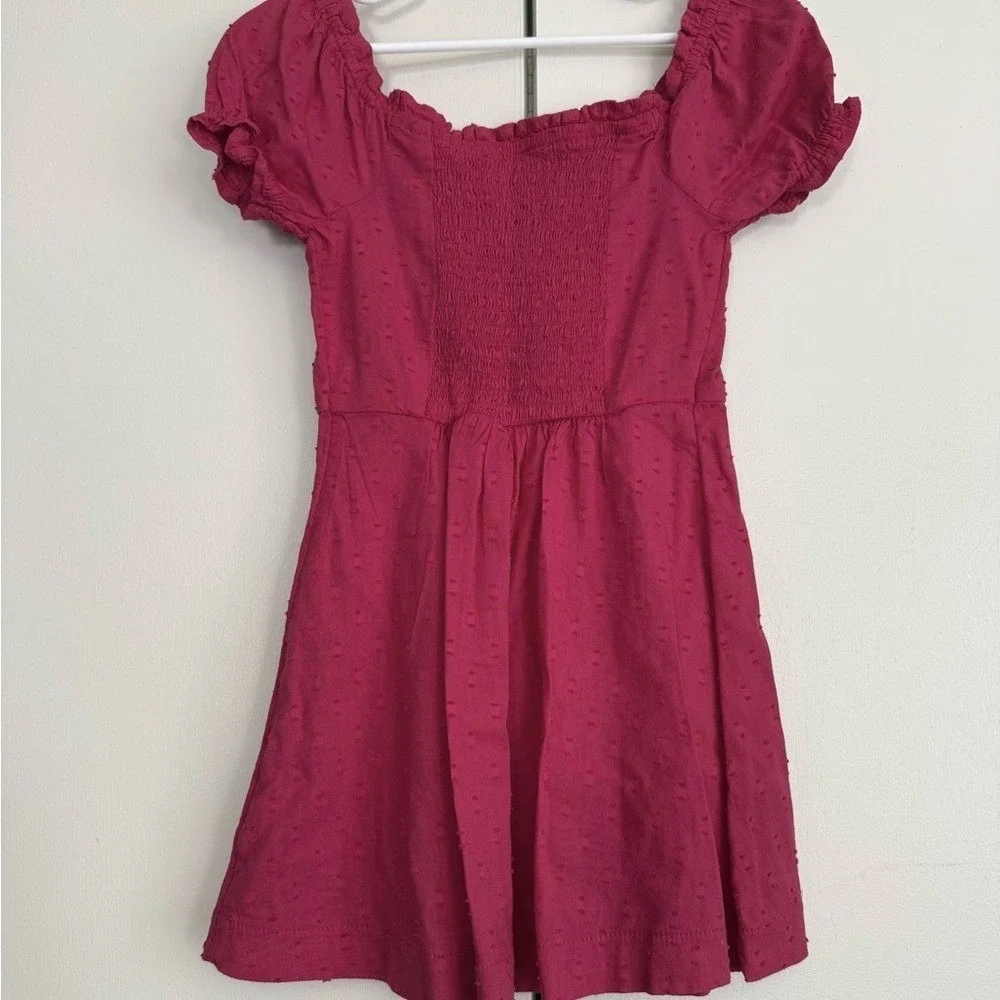 Old Navy Girls‎ Magenta Pink Clip Dot Smocked Back Fit and Flare Dress XS 5